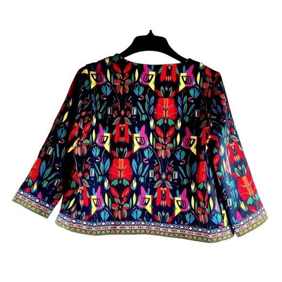 Southwestern Tribal Blazer Jacket XL Buenos Ninos 3/4 Sleeves Pockets Colorful - Picture 5 of 10